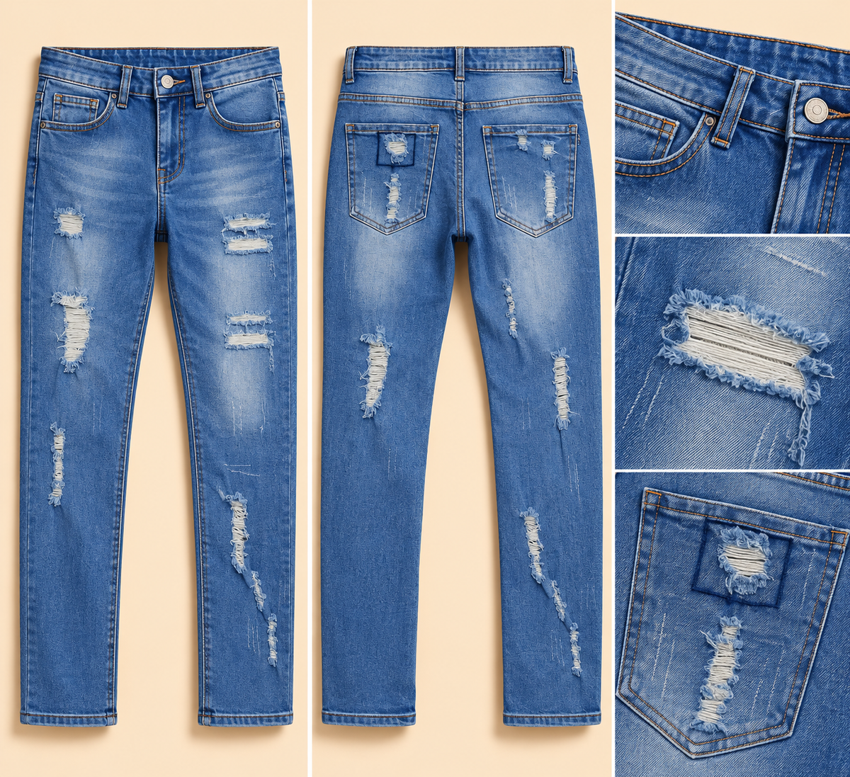 Men's Blue Distressed Denim Jeans – Delina Market