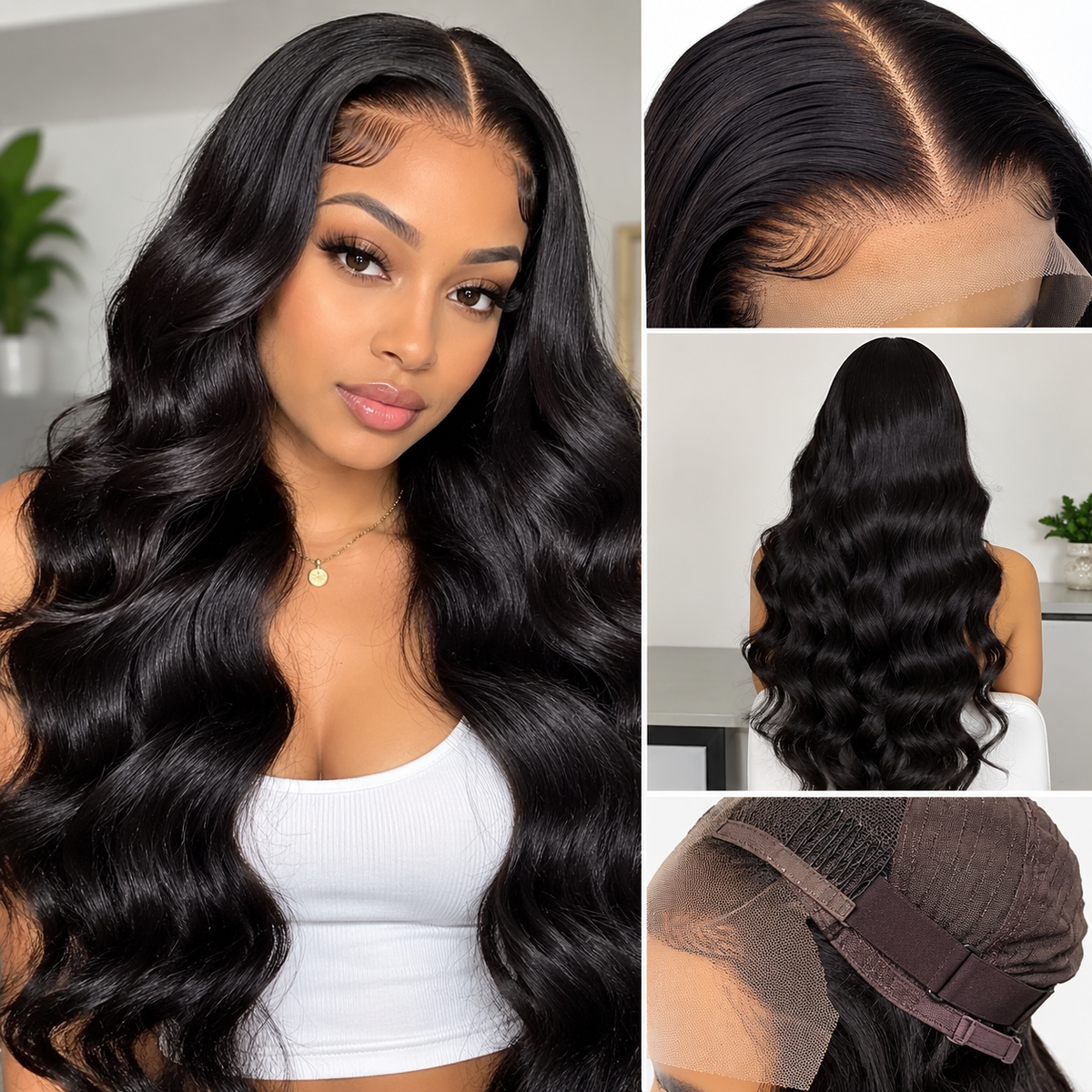Delina Luxury Long Wavy Lace Front Wig – Natural Black