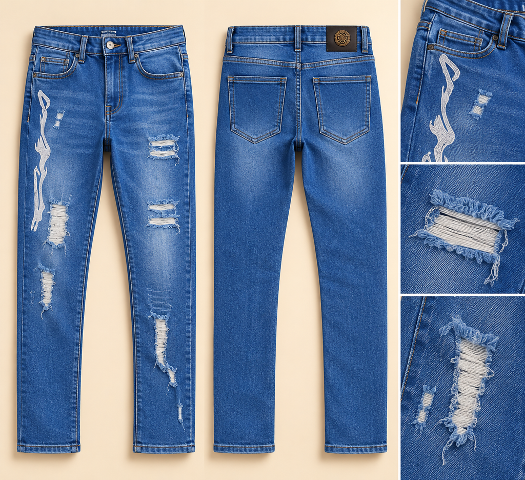 Men's Blue Distressed Denim Jeans – Delina Market