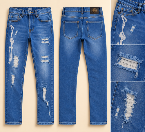 Men's Blue Distressed Denim Jeans – Delina Market